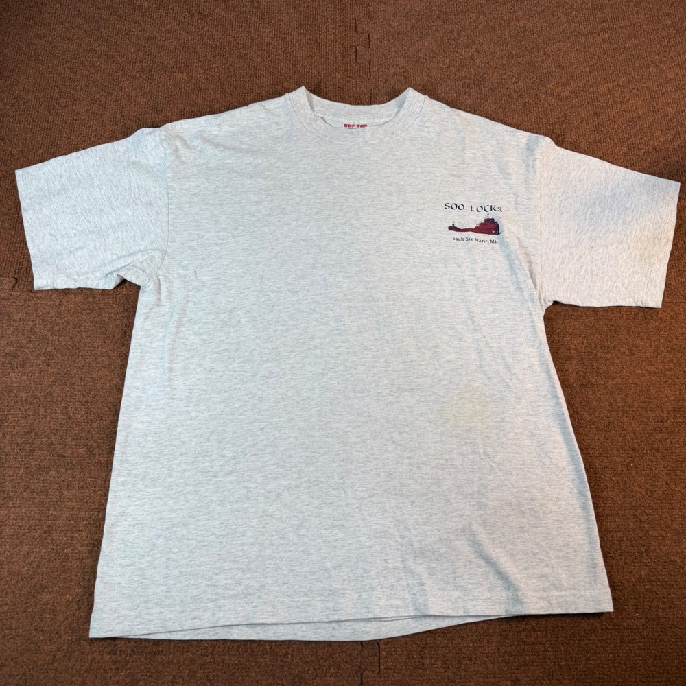 Vintage Tee Jays Soo Locks Sault Ste Marie MI T-Shirt Mens XL Gray USA Made 90s